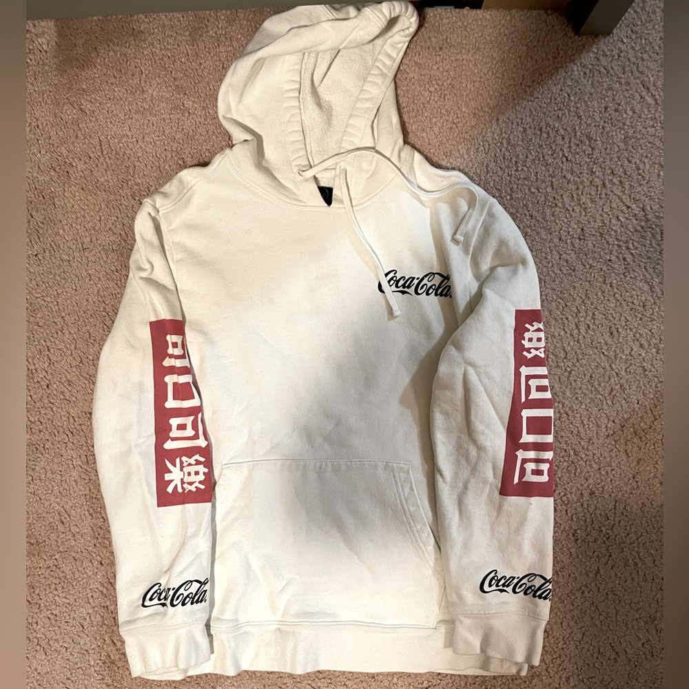 Rare Coca Cola X Pacsun White Hoodie Pullover Chinese Big Logo Mens Small